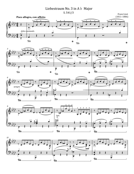 Liszt - Liebestraum No. 3 in A♭ Major S.541 - Original For Piano Solo With Fingered image number null