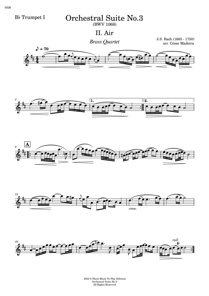 Air on G String - Brass Quartet (Individual Parts) image number null