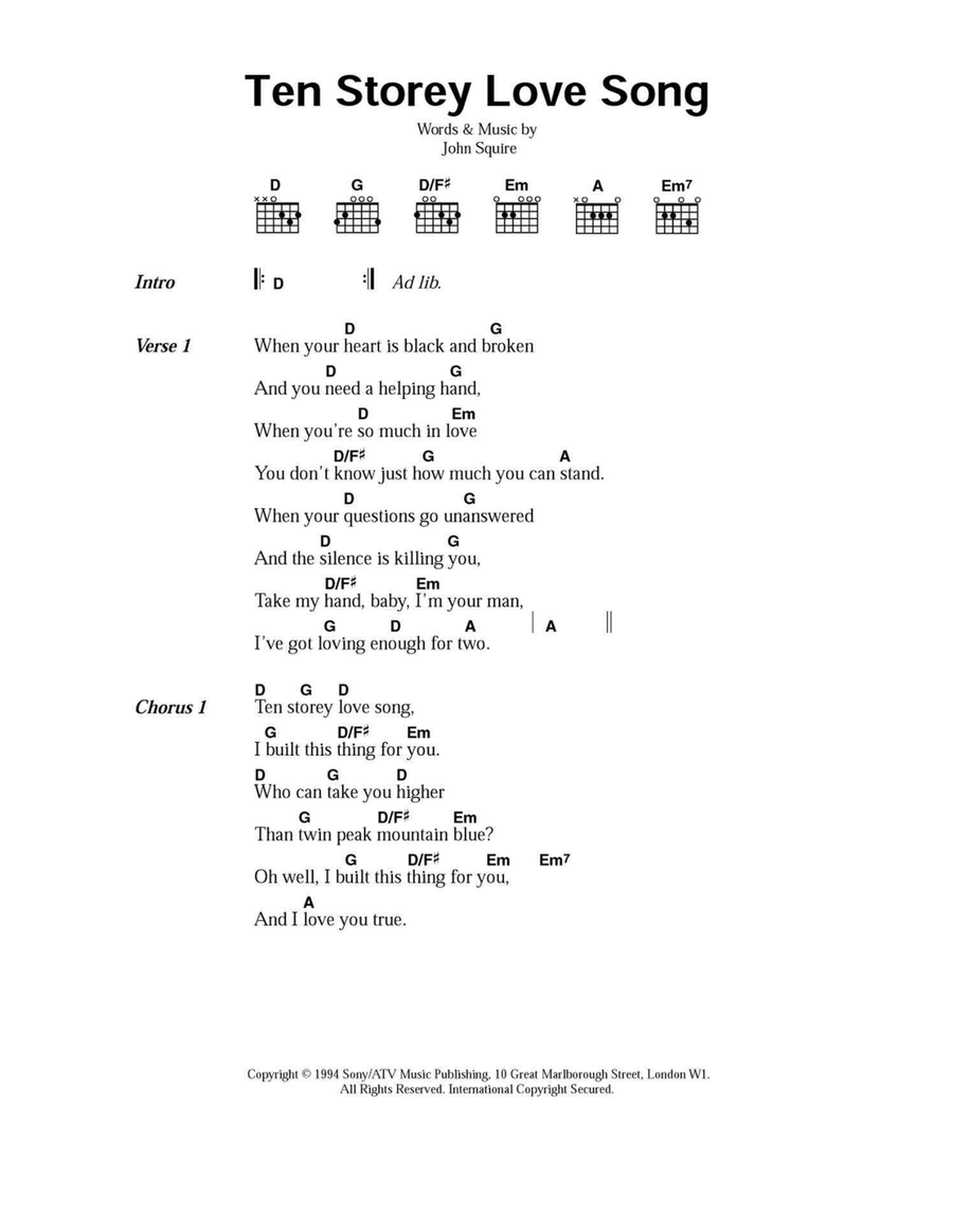 Ten Storey Love Song Ten Storey Love Song Easy Guitar scores gallery preview page 1
