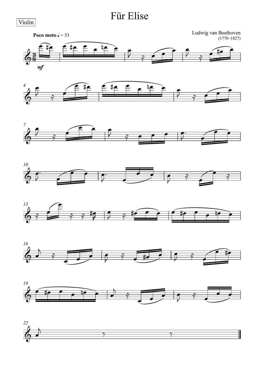 Beethoven - Für Elise (Violin Solo) Easy Version Violin Solo scores gallery preview page 2