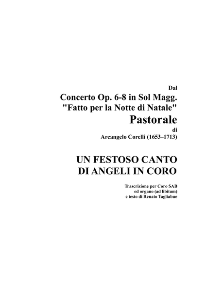 PASTORALE From: Concerto grosso Op. 6-8 - by A. Corelli - For SAB Choir and Organ in C Maior image number null