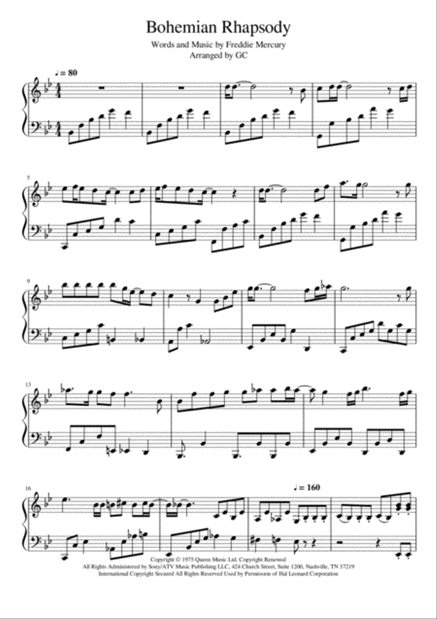 Queen bohemian rhapsody sales piano