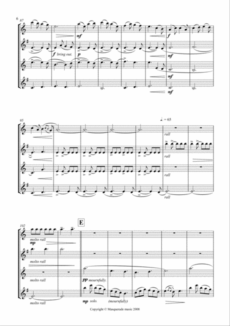 Kayleigh in Killarney SATB Saxophone Quartet (with optional Alto 2 / Tenor 2 Quintet part) Saxophone Quartet scores gallery preview page 6