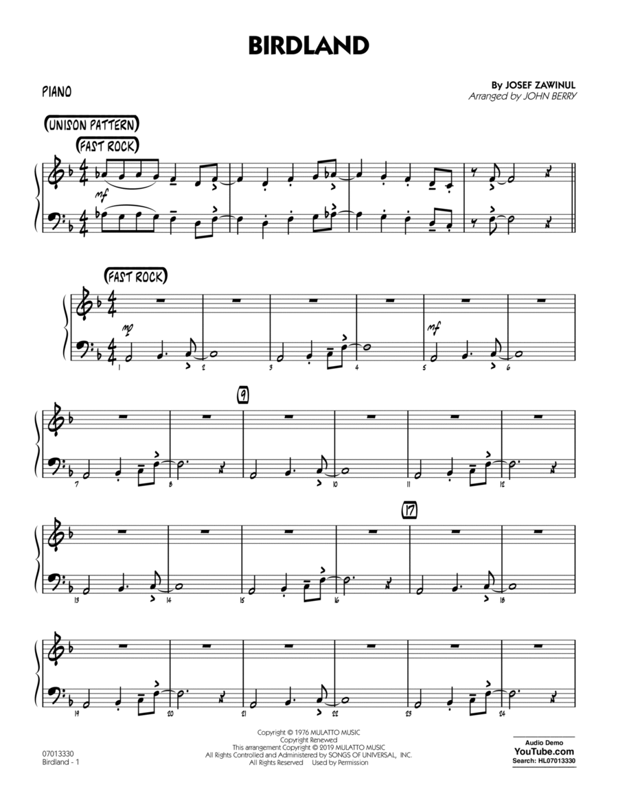 Birdland (arr. John Berry) - Piano