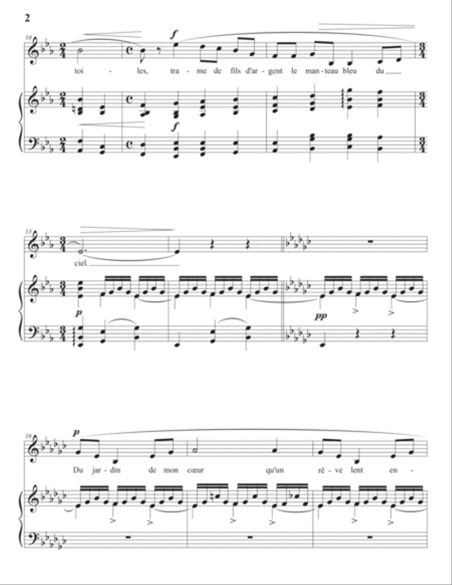FAURÉ: Aurore, Op. 39 no. 1 (transposed to E-flat major) Voice scores gallery preview page 3