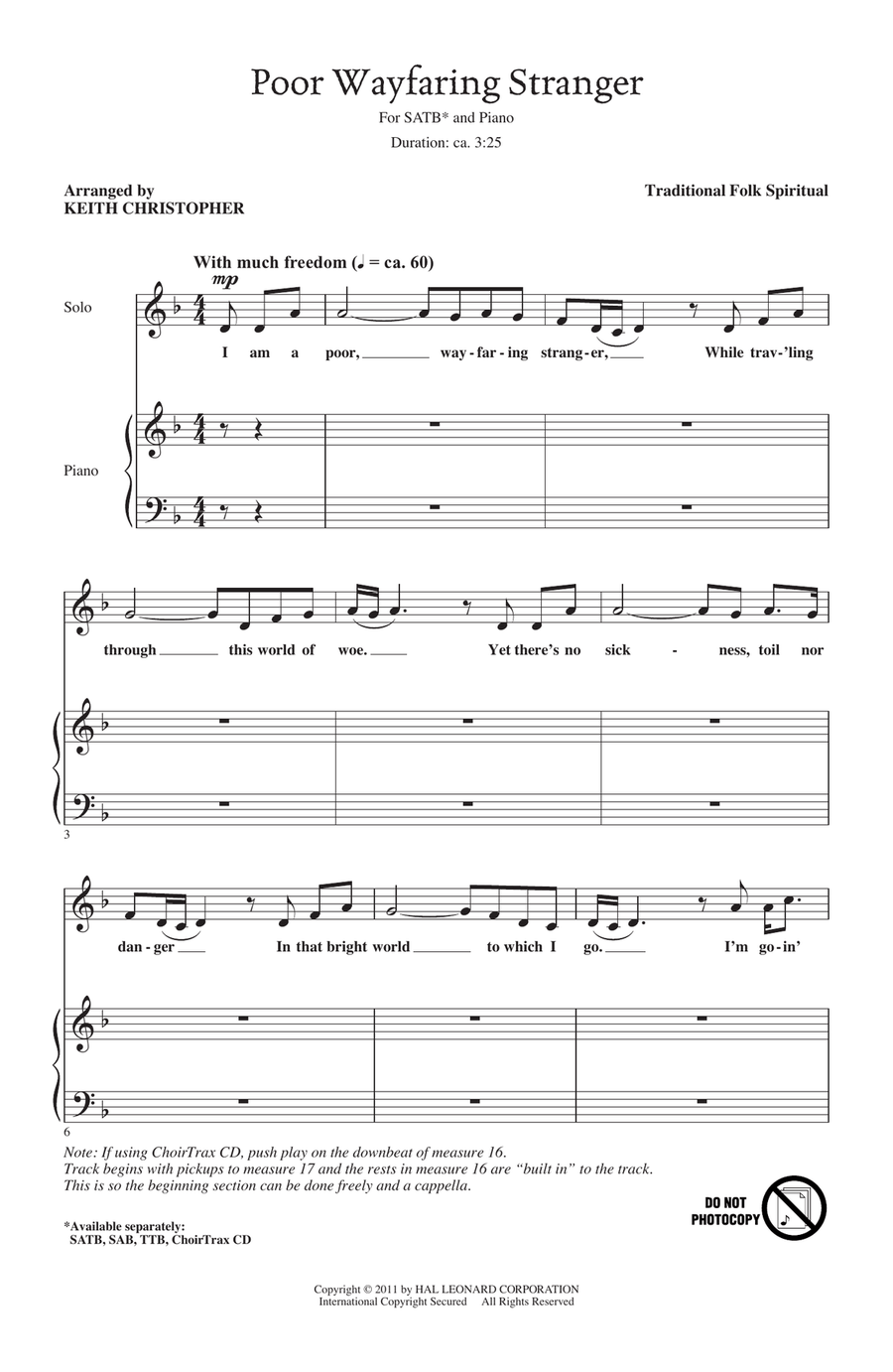 Poor Wayfaring Stranger 4-Part scores gallery preview page 1