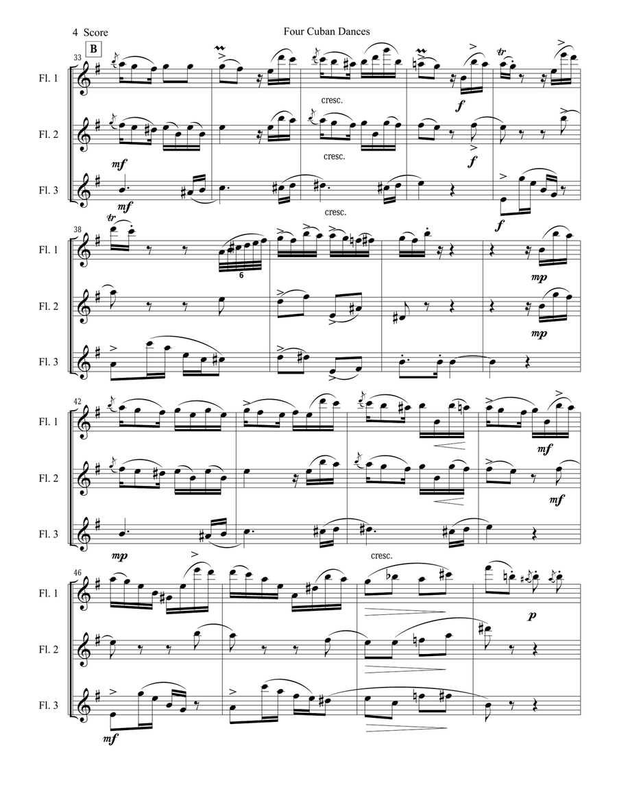 4 Cuban Dances by Cervantes for flute trio Flute Trio scores gallery preview page 4