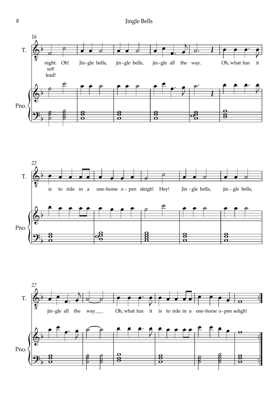 Jingle Bells Tenor Voice scores gallery preview page 2