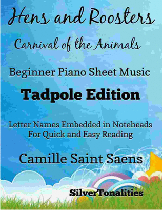 Book cover for Hens and Roosters Carnival of the Animals Beginner Piano Sheet Music 2nd Edition