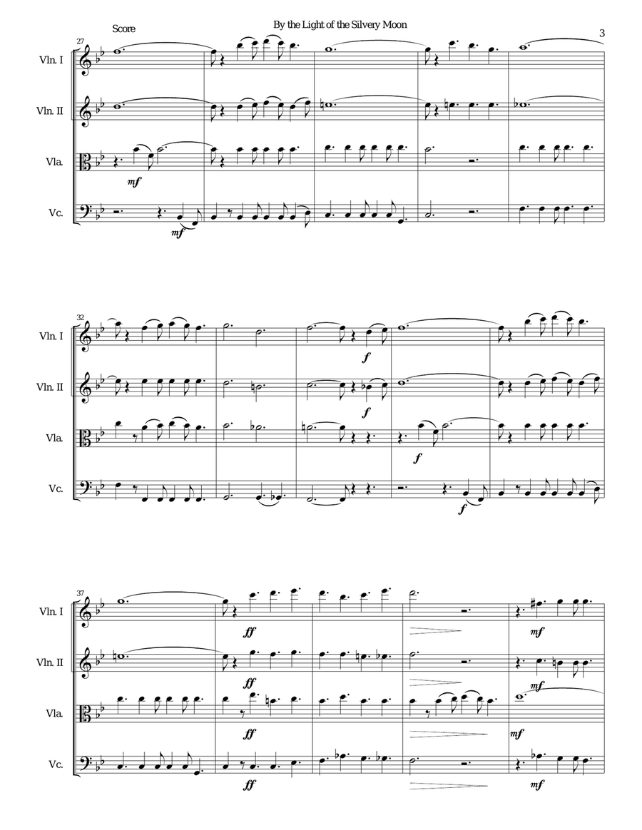 By the light of the silvery moon for string quartet String Quartet scores gallery preview page 3