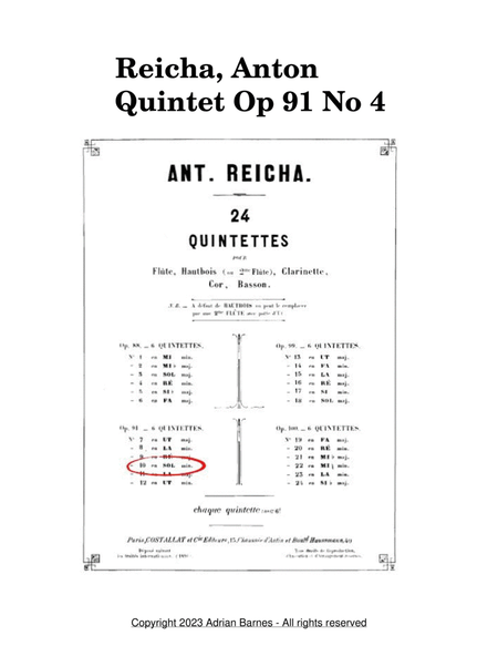 Wind Quintet Op 91 No 4 - Movement 1: Andante. Allegro Assai image number null