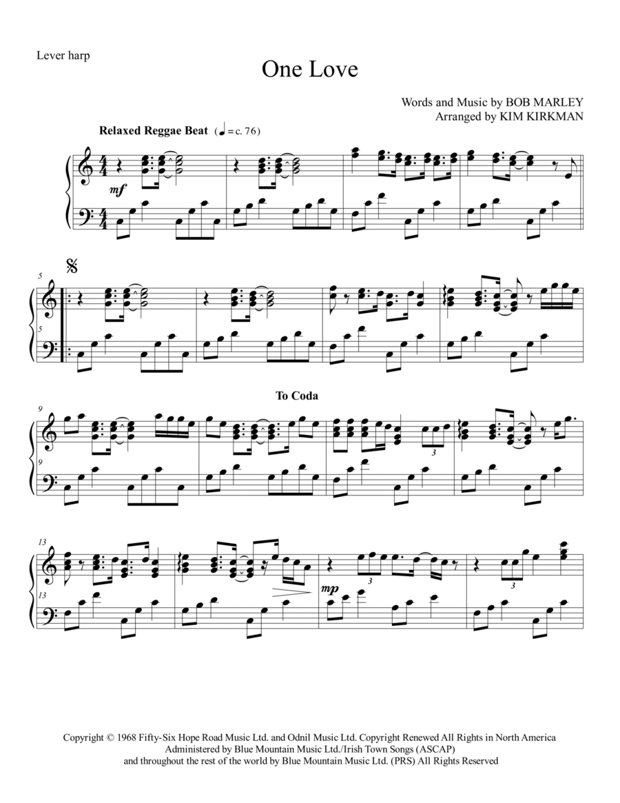 One Love One Love Celtic Harp scores gallery preview page 1