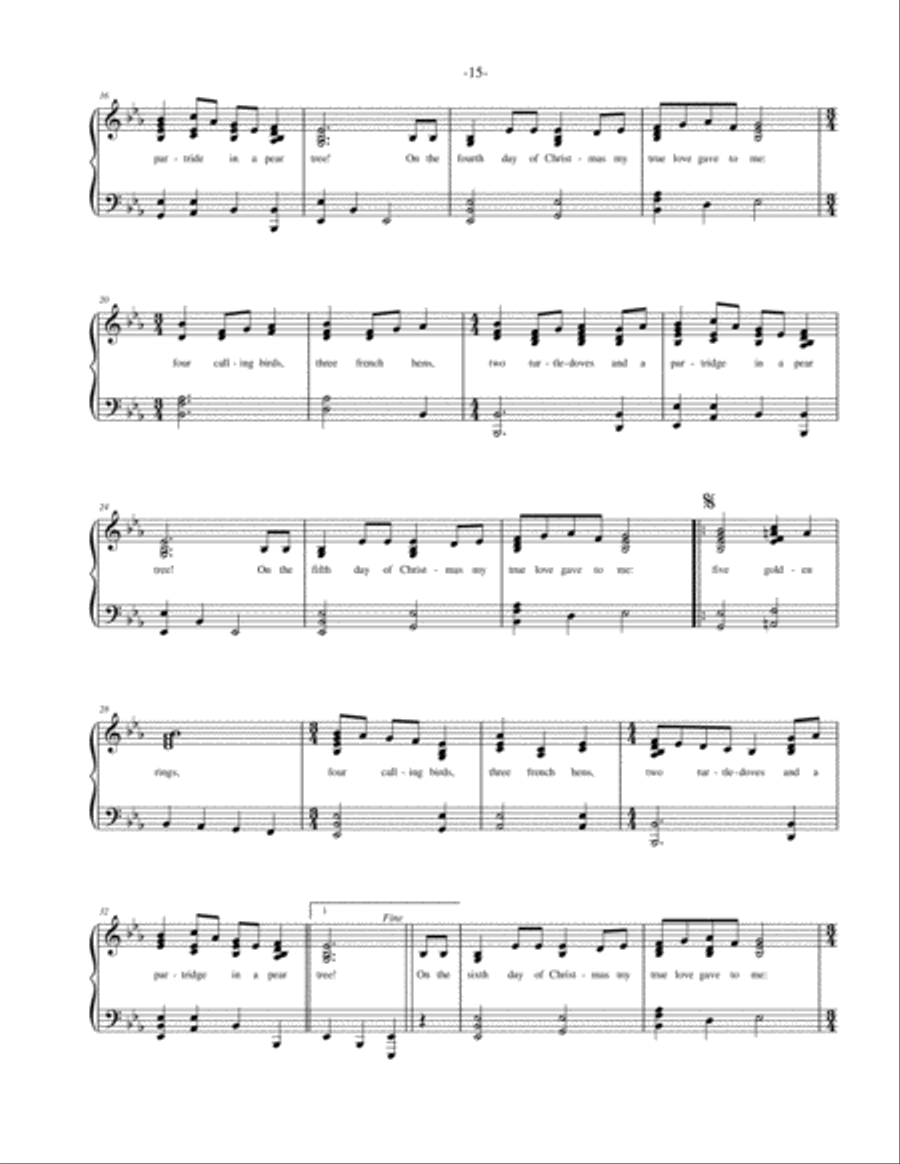 The Twelve Days of Christmas - piano solo, vocal solo or unison choir with piano accompaniment Unison Choir scores gallery preview page 3