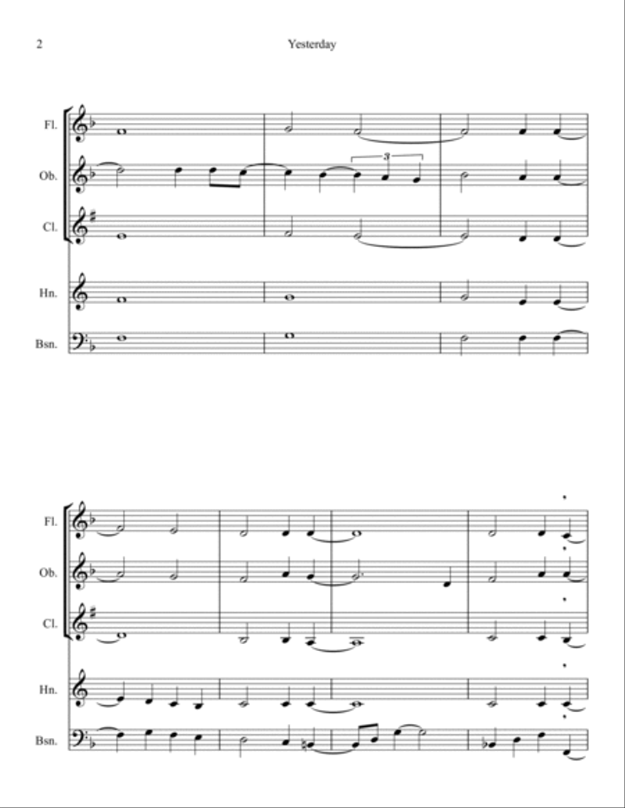 Yesterday Woodwind Quintet scores gallery preview page 2