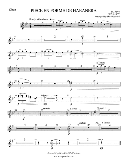 Piece en Forme de Habanera (Soloist and Concert Band): Oboe