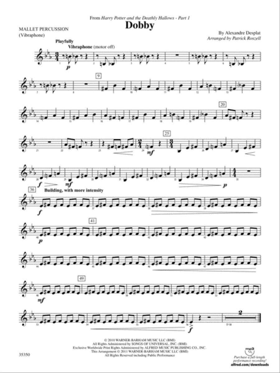 Dobby (from Harry Potter and the Deathly Hallows, Part 1): Mallets Concert Band scores gallery preview page 1