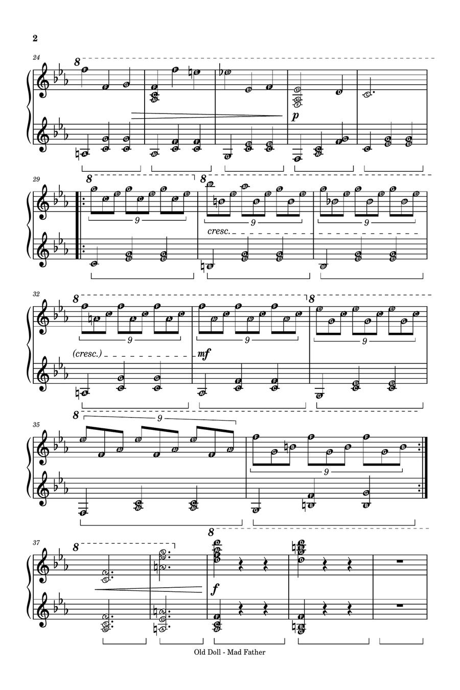 Old Doll MadFather Piano Sheet for Grade 4 - 5 with note names Piano Method scores gallery preview page 2
