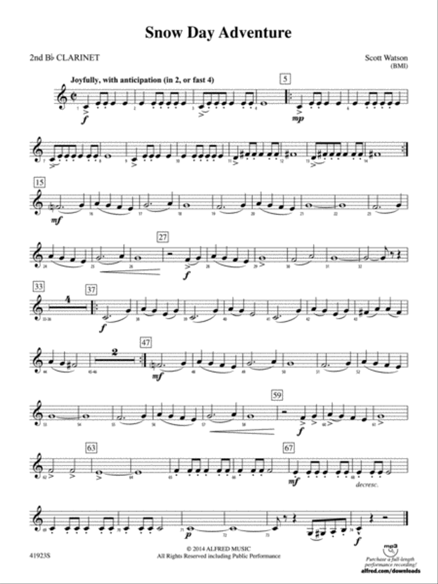 Snow Day Adventure: 2nd B-flat Clarinet Concert Band scores gallery preview page 1