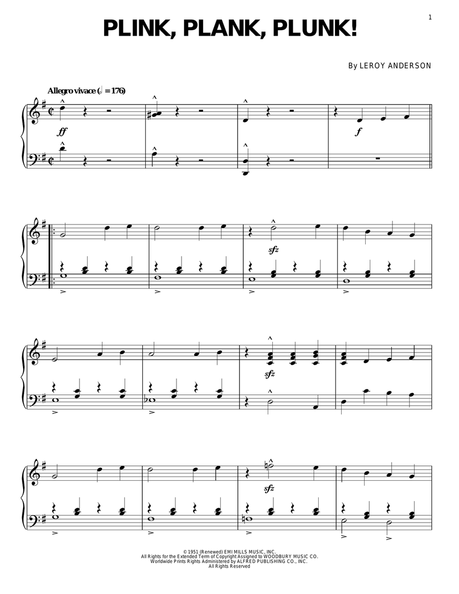 Plink, Plank, Plunk Piano Solo scores gallery preview page 1