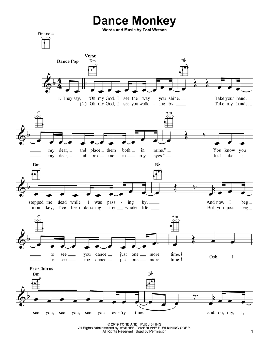 Dance Monkey Dance Monkey Ukulele scores gallery preview page 1