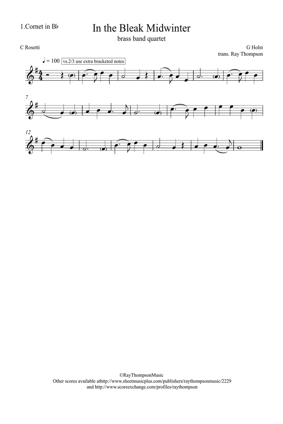 Holst: In the Bleak Midwinter - brass band quartet (treble clef) Brass Quartet scores gallery preview page 2