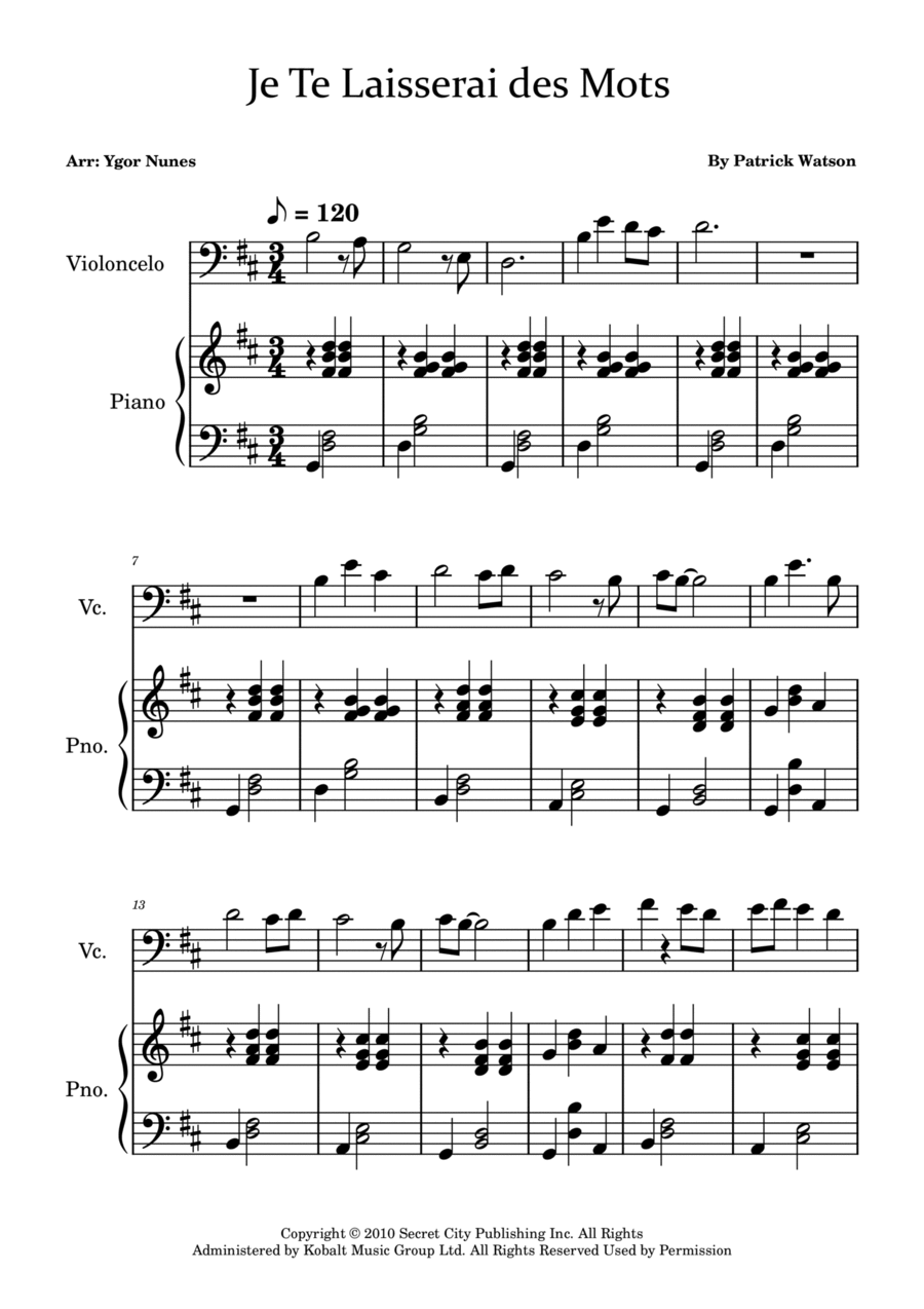 Je Te Laisserai Des Mots Piano scores gallery preview page 1