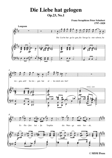 Schubert-Die Liebe hat gelogen,in e minor,Op.23,No.1,for Voice and Piano image number null