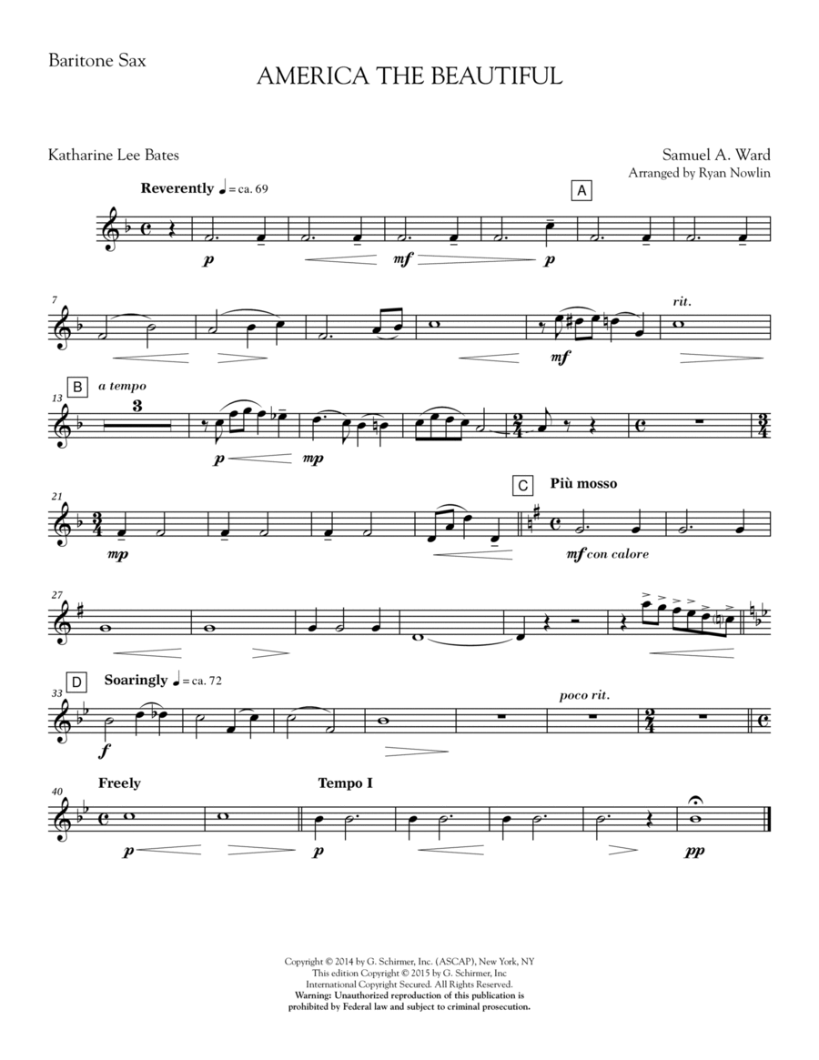 America, the Beautiful - Baritone Sax Choir scores gallery preview page 1