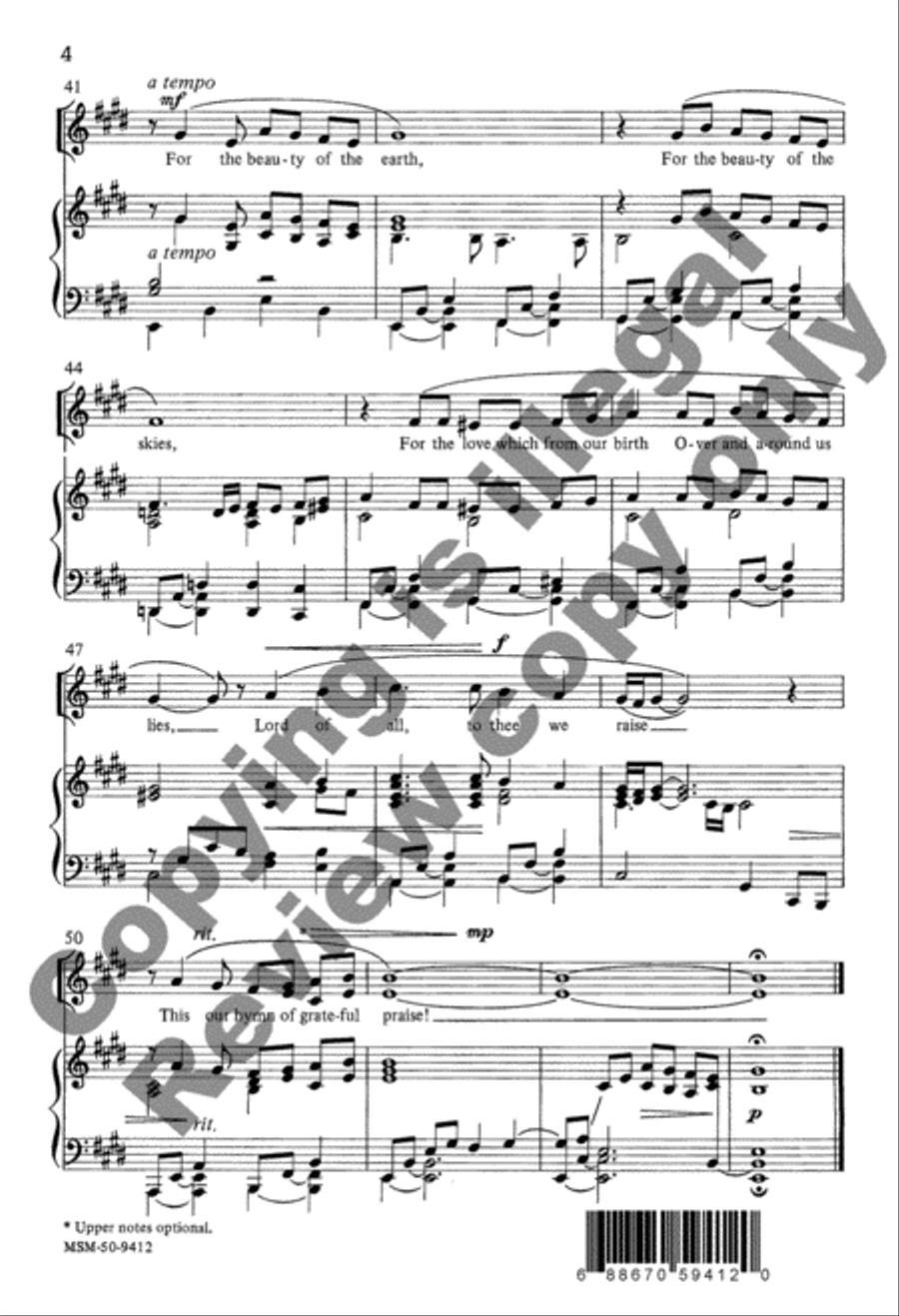 For the Beauty of the Earth Unison Choir scores gallery preview page 9