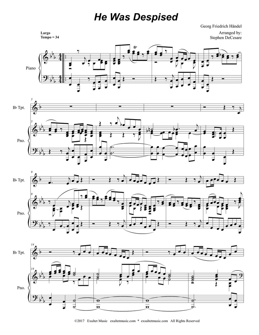 He Was Despised (Bb-Trumpet solo and Piano) Trumpet Solo scores gallery preview page 1