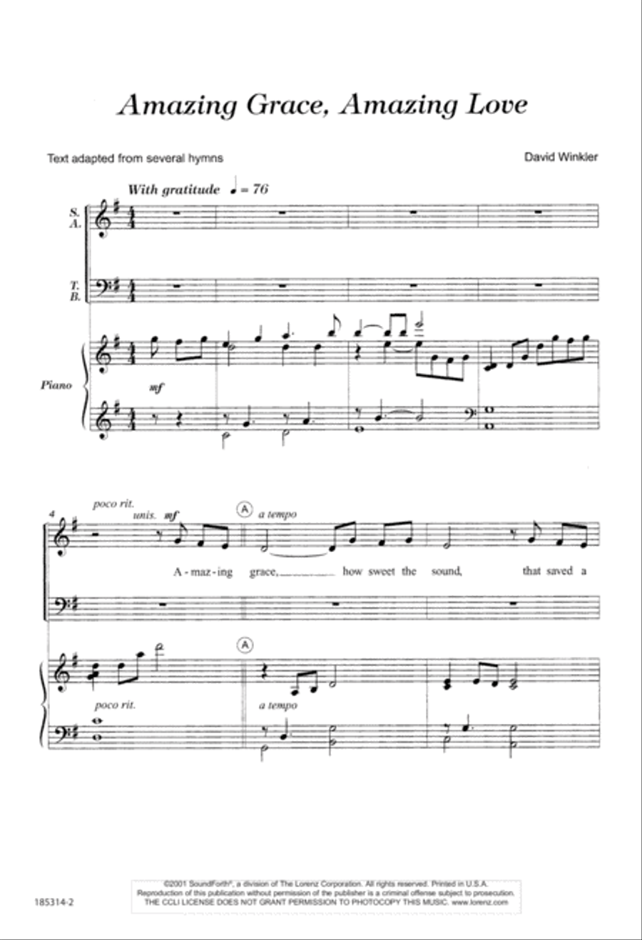 Amazing Grace, Amazing Love 4-Part scores gallery preview page 2