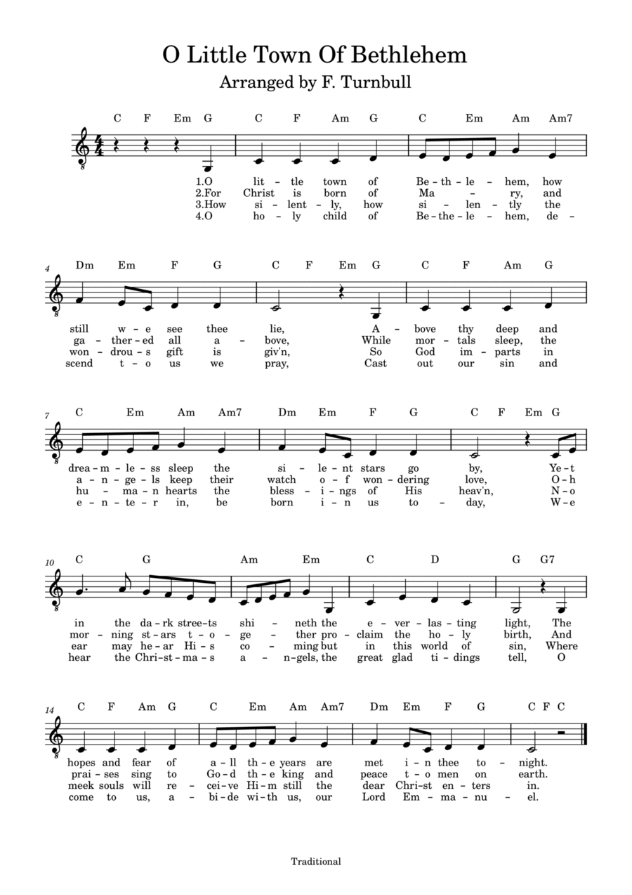 O Little Town Of Bethlehem Piano, Vocal, Guitar scores gallery preview page 1