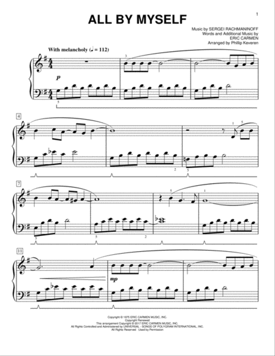 All By Myself [Classical version] (arr. Phillip Keveren) Easy Piano scores gallery preview page 1