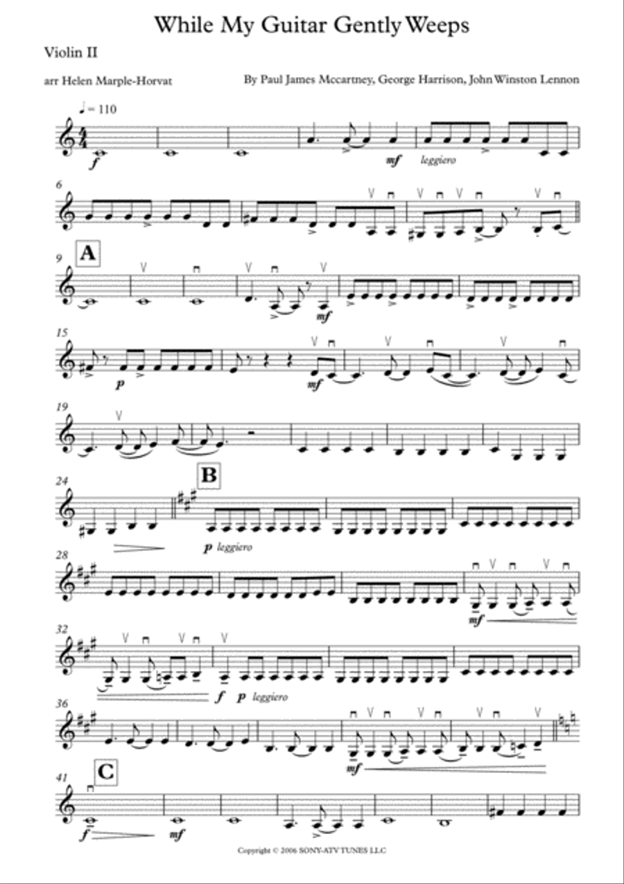 While My Guitar Gently Weeps String Quartet scores gallery preview page 6