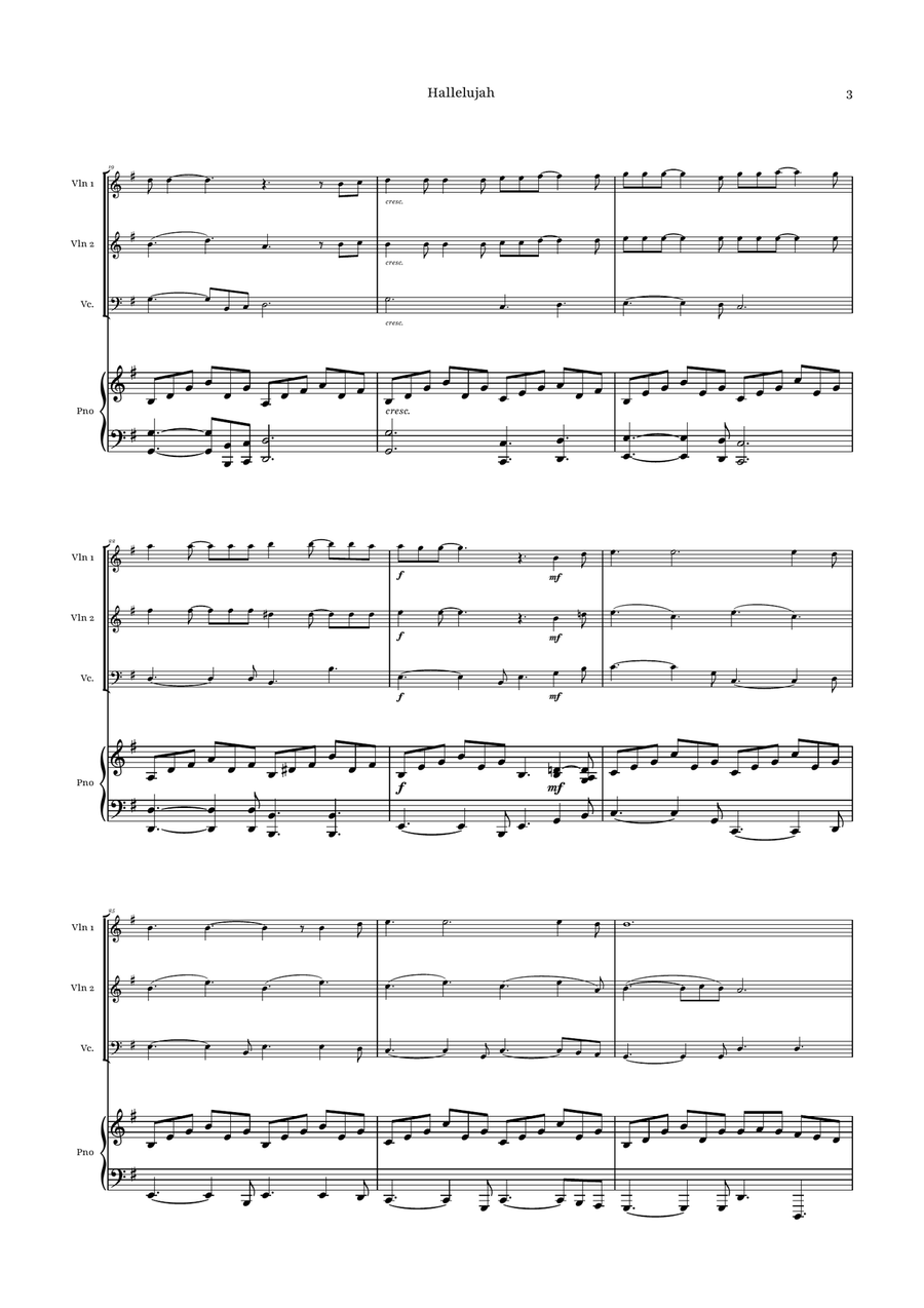 Hallelujah Piano Quartet scores gallery preview page 3