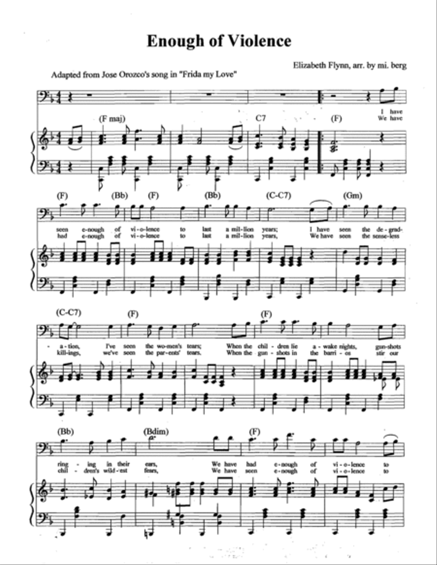 Enough of Violence. Baritone solo with guitar, piano accompaniment, from the musical, Frida My Love, Piano, Vocal, Guitar scores gallery preview page 2