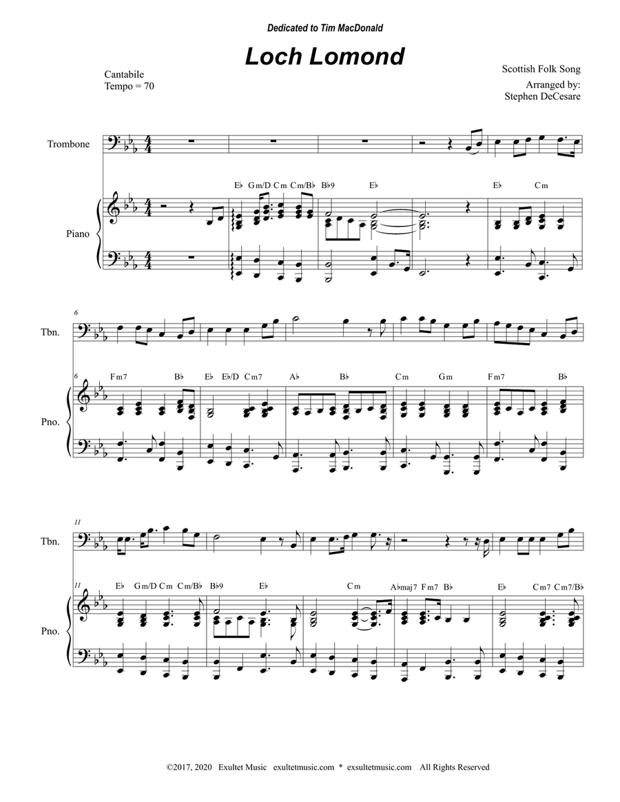 Loch Lomond (Trombone solo and Piano) Piano scores gallery preview page 1