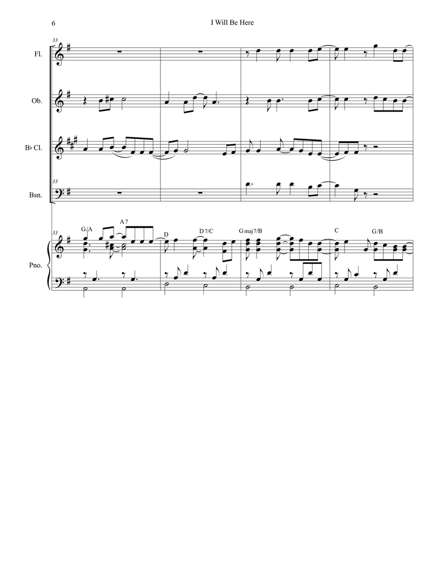 I Will Be Here Woodwind Quartet scores gallery preview page 6