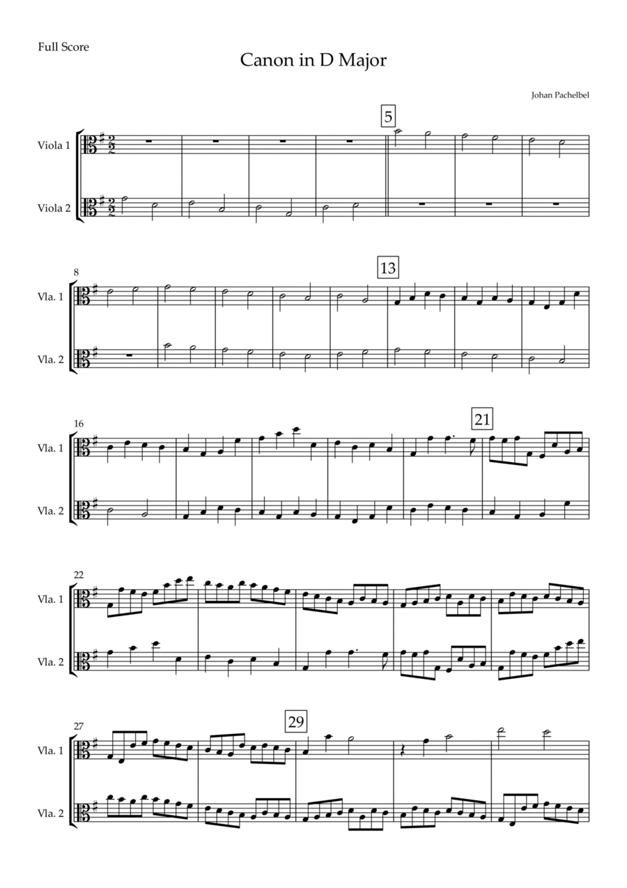 Canon (Johann Pachelbel) for Viola Duo in G Major String Duet scores gallery preview page 1