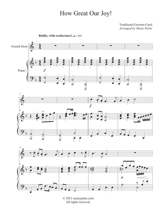 Book cover for How Great Our Joy! (French Horn - Piano)