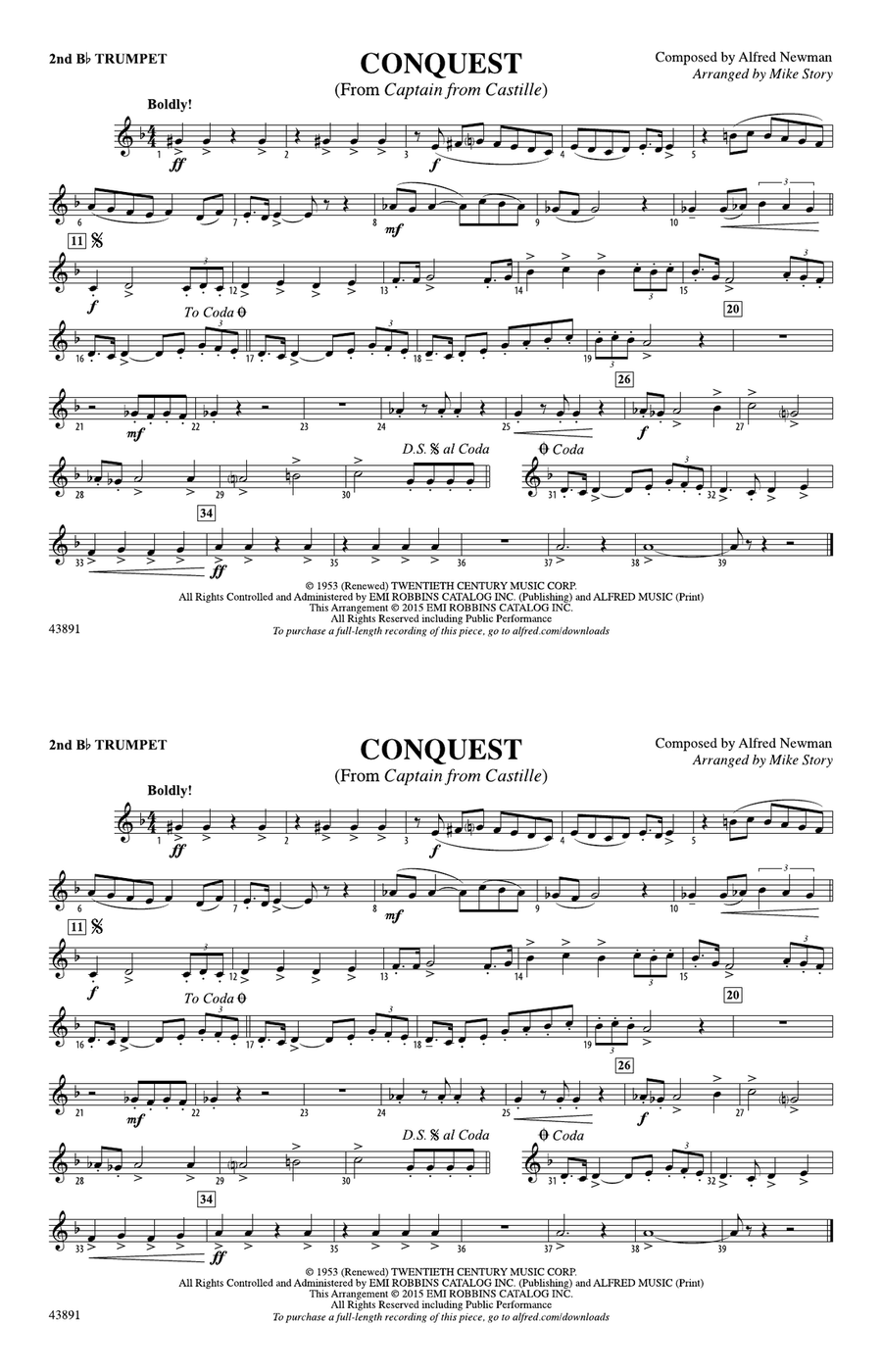 Conquest (from Captain from Castille): 2nd B-flat Trumpet