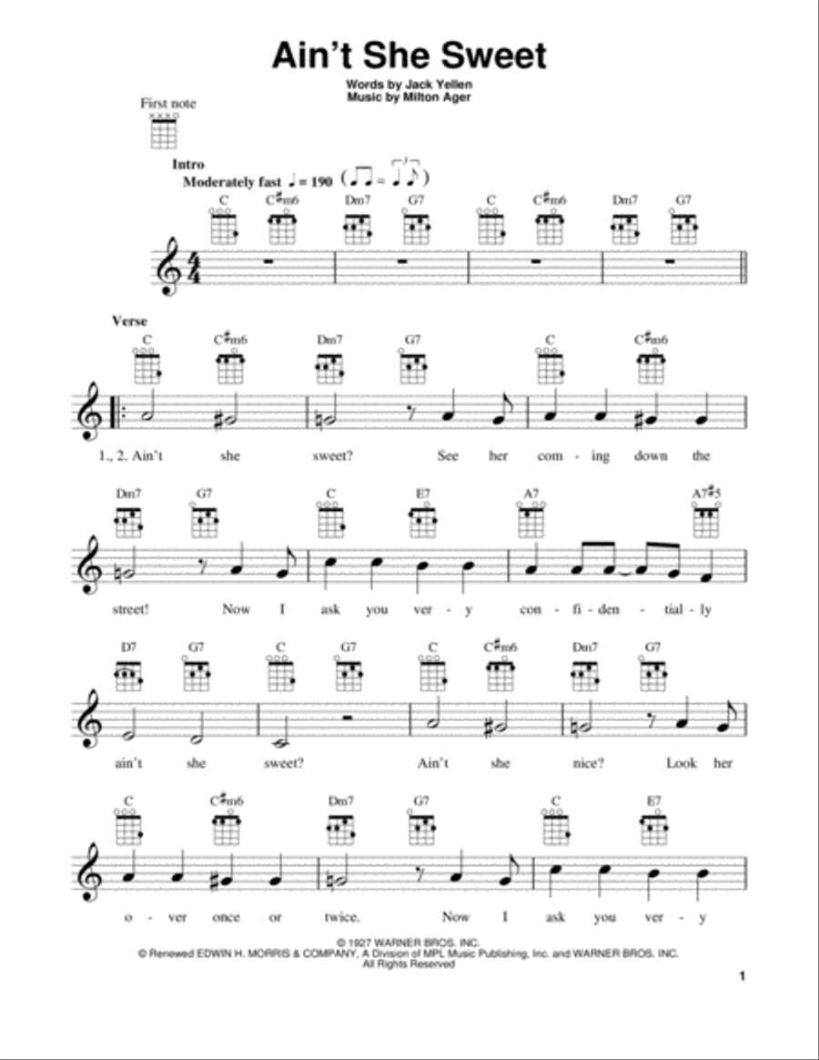 Ain't She Sweet Ukulele scores gallery preview page 1