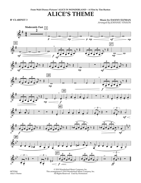 Alice's Theme (from Alice In Wonderland) - Bb Clarinet 3
