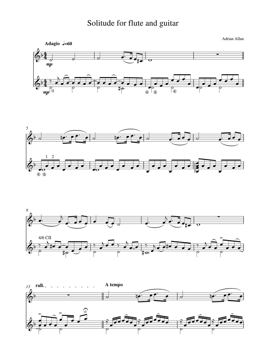 Solitude for Flute and Guitar Flute scores gallery preview page 1
