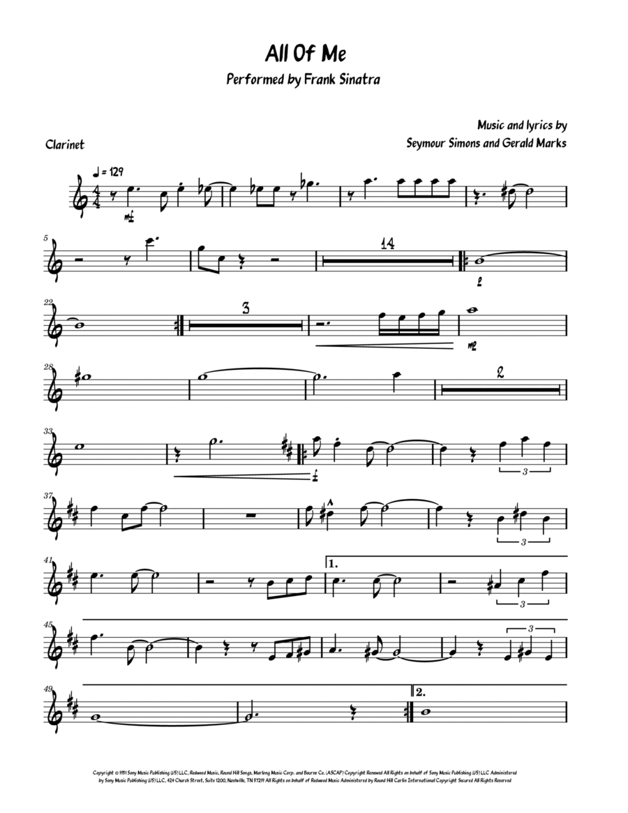 All Of Me B-Flat Clarinet scores gallery preview page 1