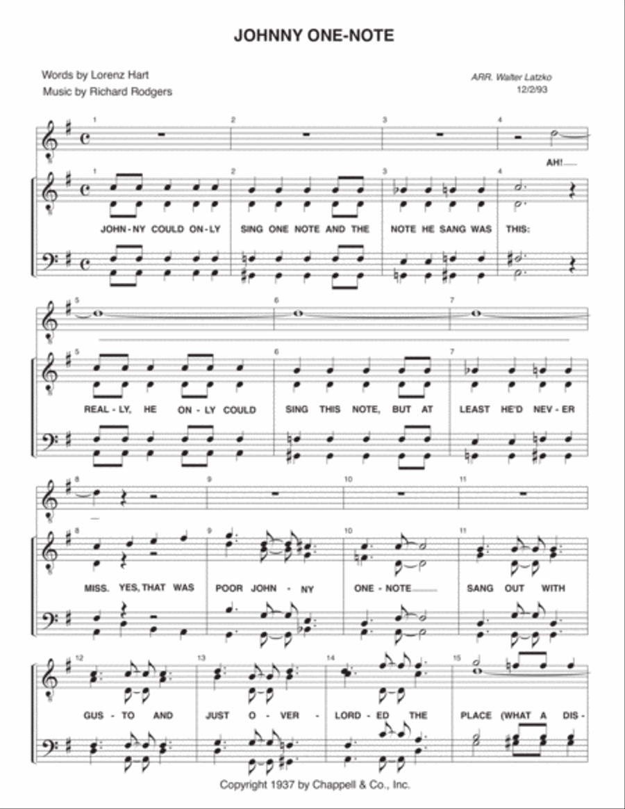 Johnny One-note Johnny One-note TTBB scores gallery preview page 1
