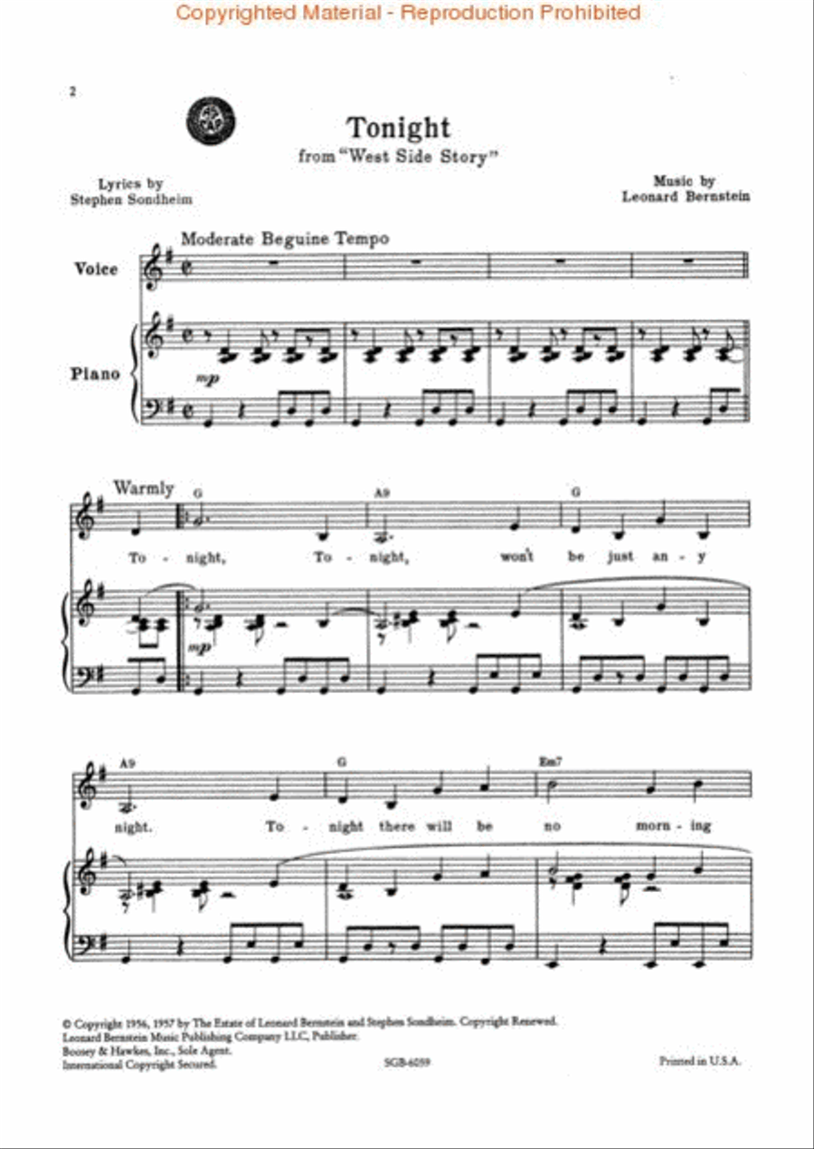 Tonight (from West Side Story) Piano, Vocal scores gallery preview page 2