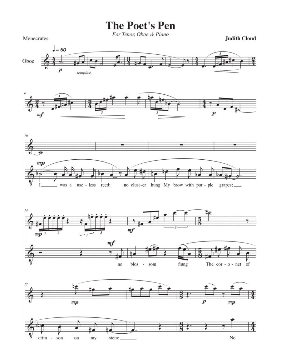 The Poet's Pen for Tenor, Oboe and Piano Small Ensemble scores gallery preview page 1