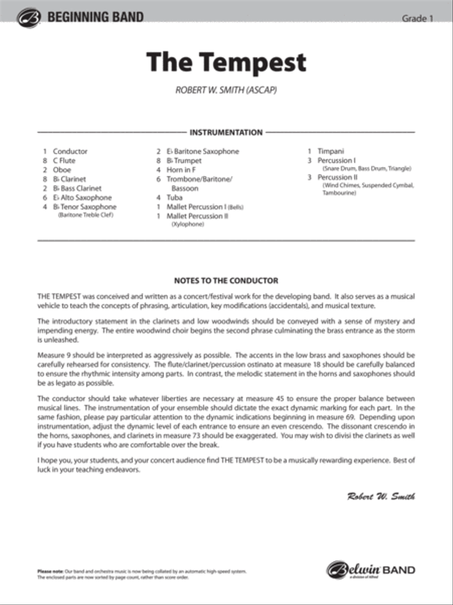 The Tempest: Score The Tempest: Score Concert Band scores gallery preview page 1