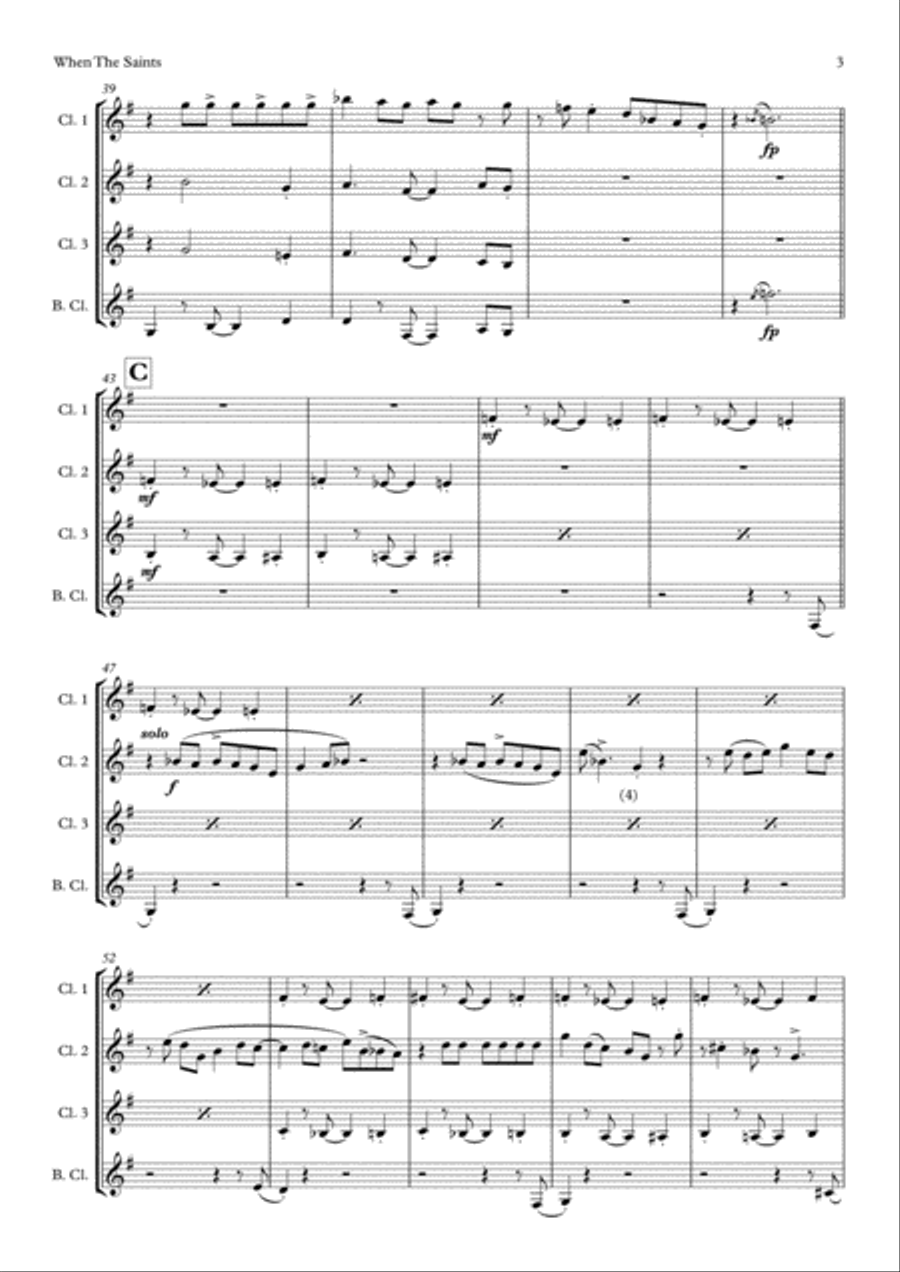 When The Saints Go Marching In (Clarinet quartet) Clarinet Quartet scores gallery preview page 3